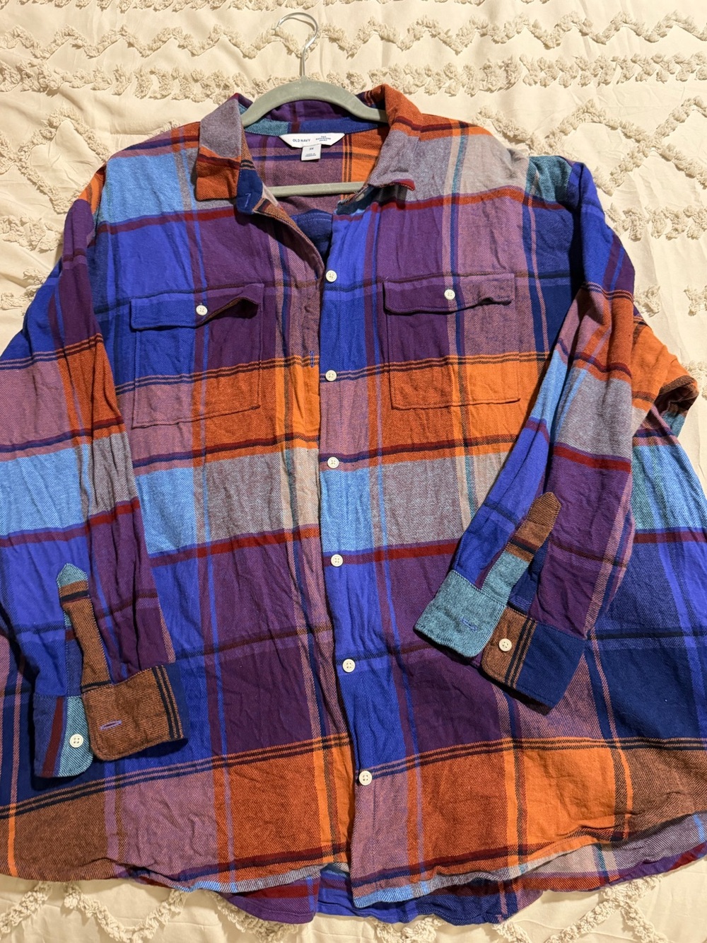 Old Navy Plaid Button-Up Shirt in Blue, Orange & Purple